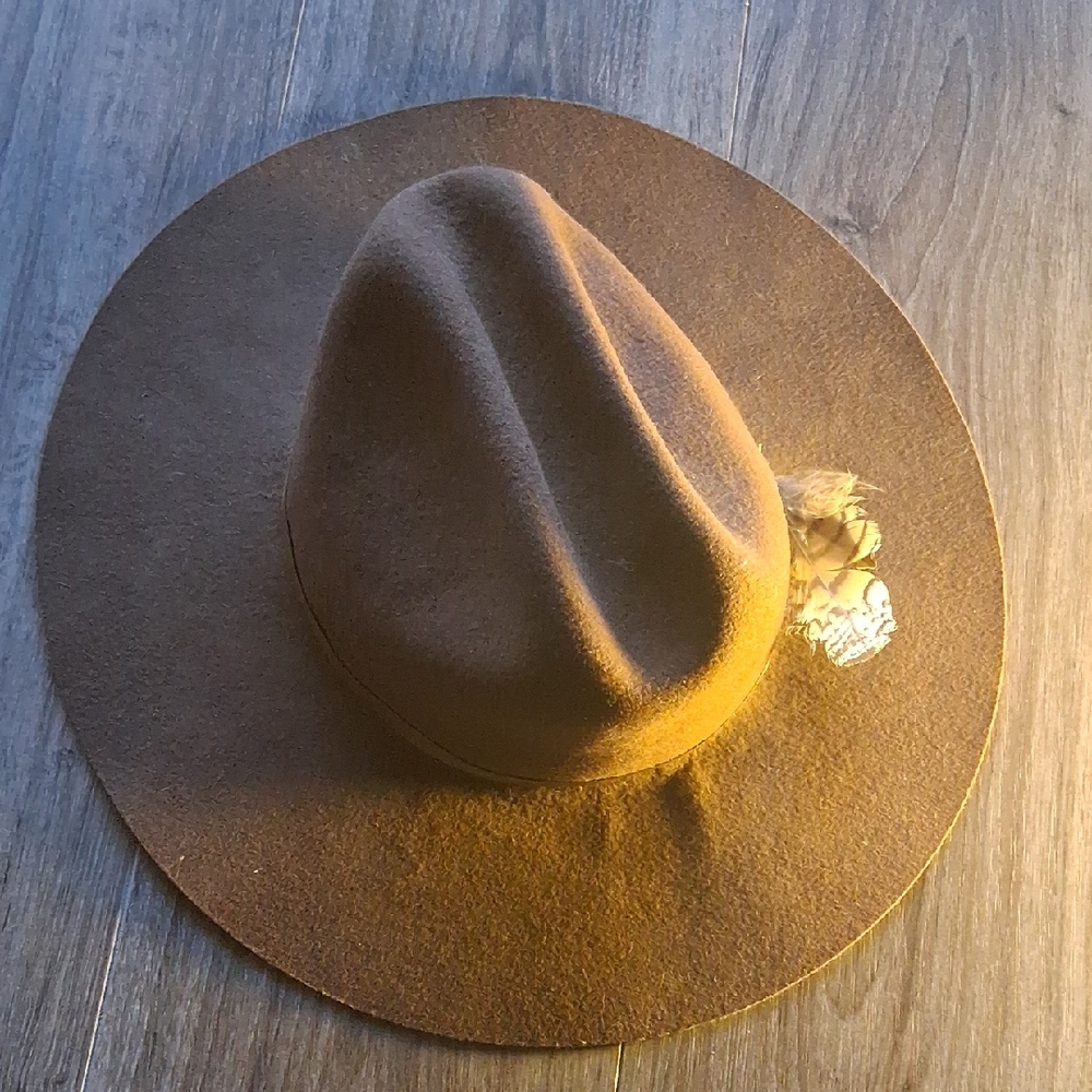 XX Small Felt Brown Wide Brim Hat with Feather Accent